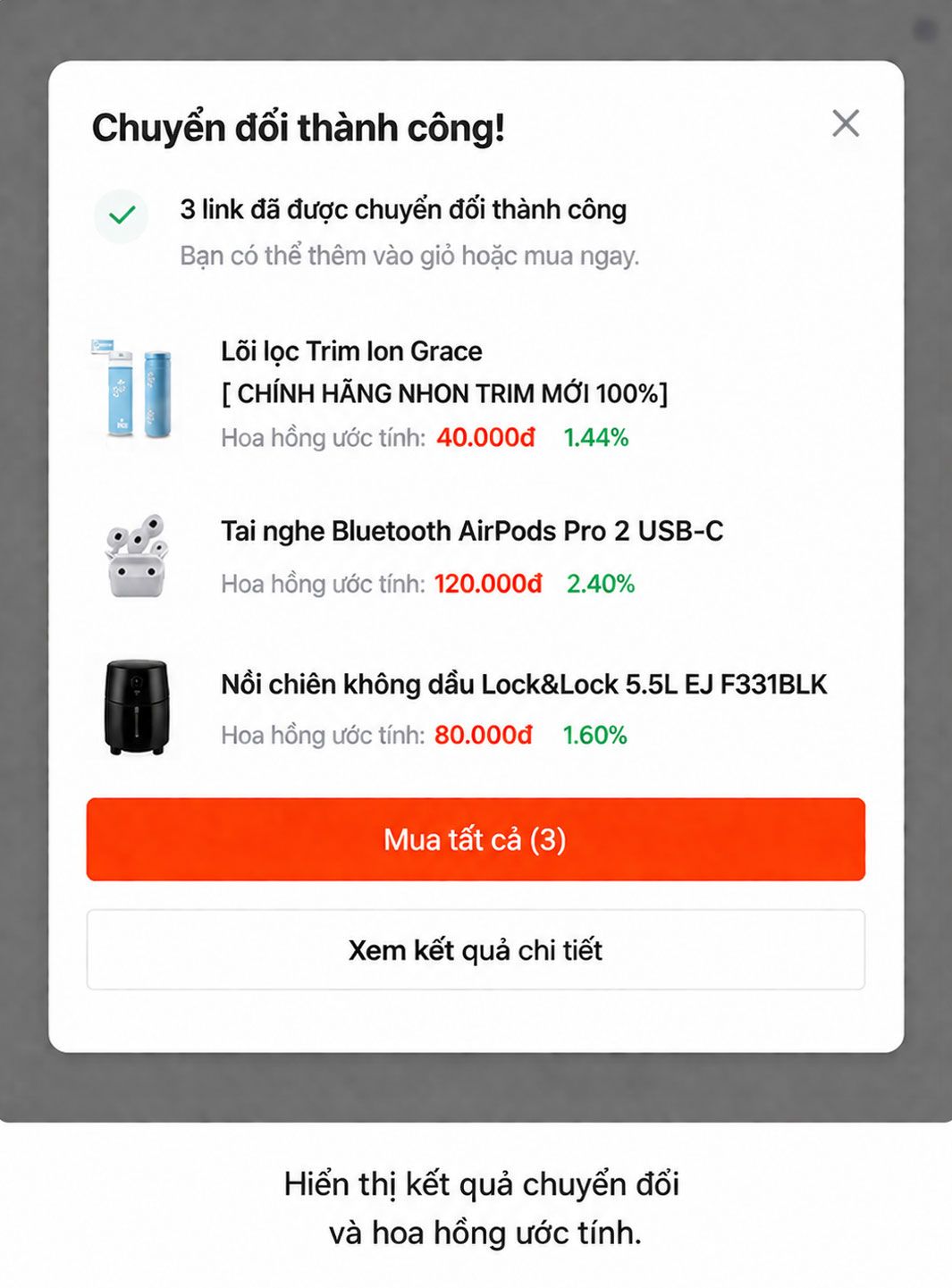 Kết quả chuyển đổi